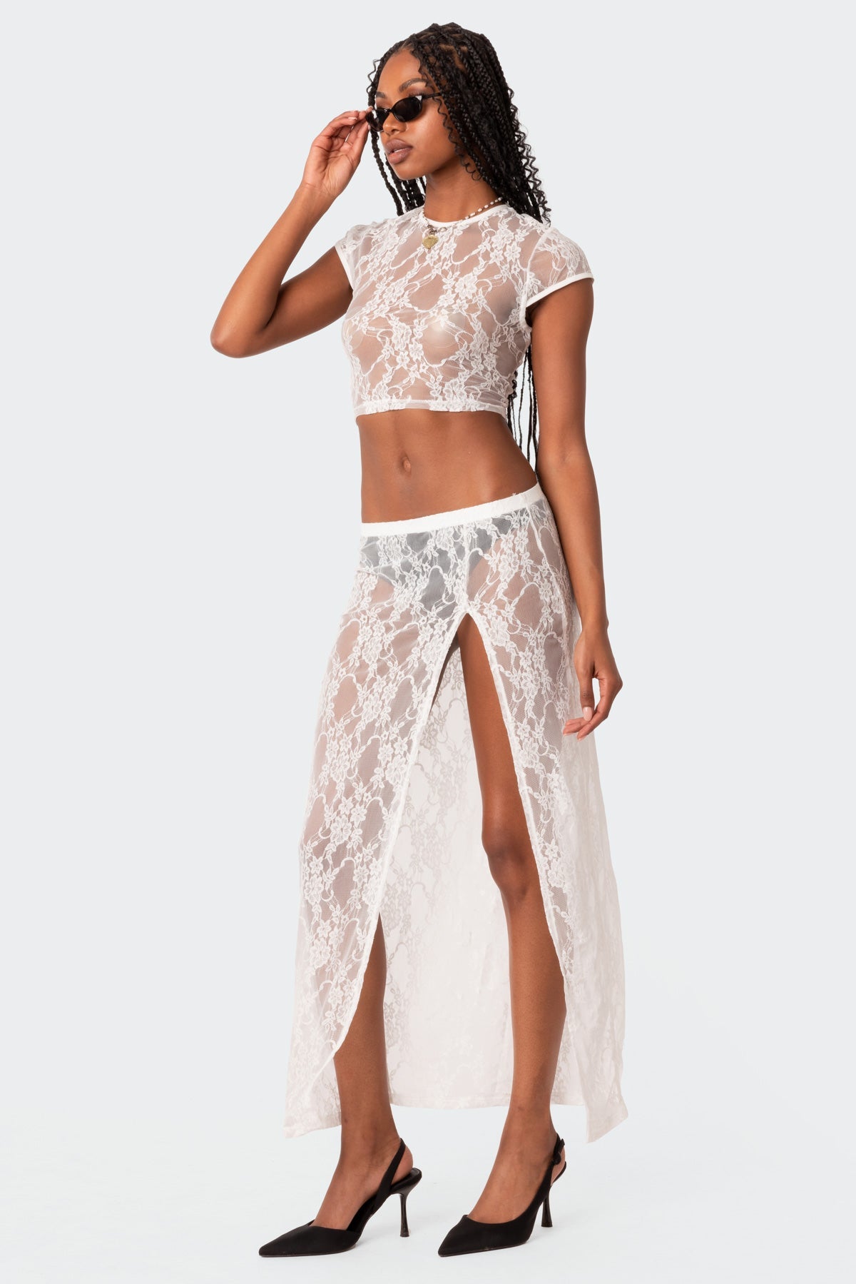 Aura Open Back Sheer Lace Crop Top