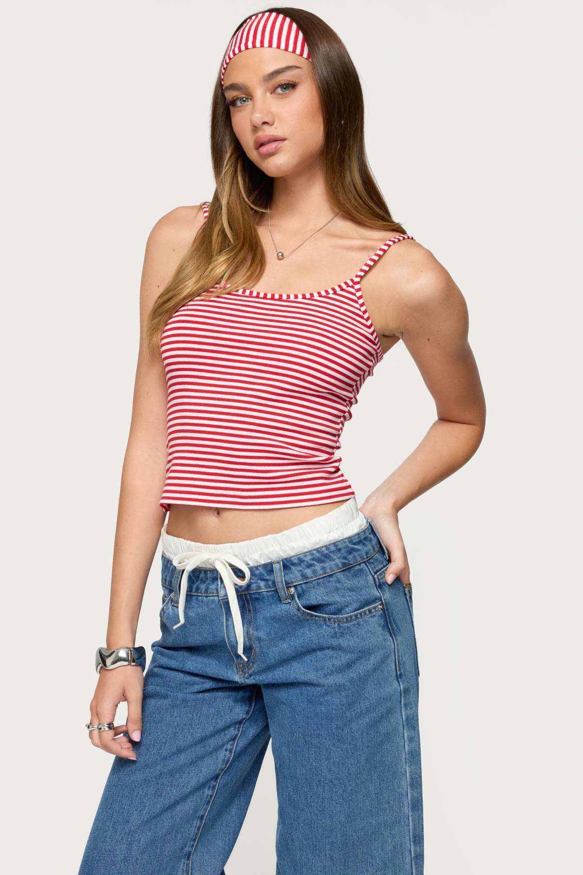 Two Piece Striped Headband Tank Top