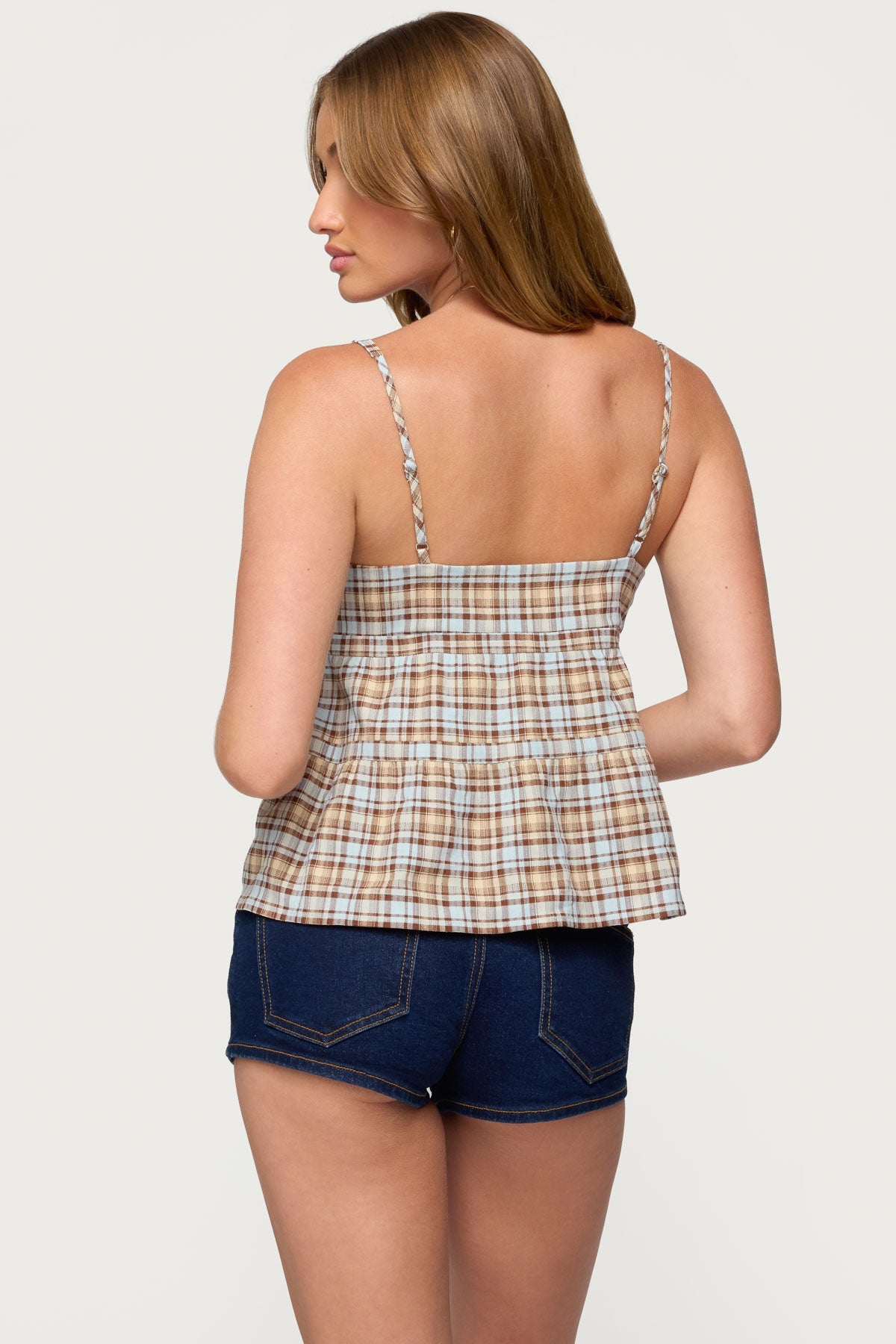 Mirena Tie Front Plaid Top