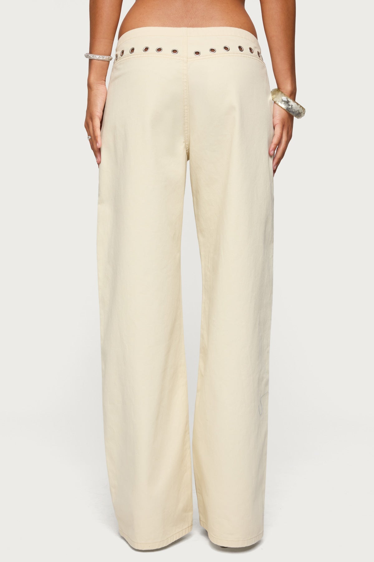 Grommet Tie Waist Low Rise Jeans