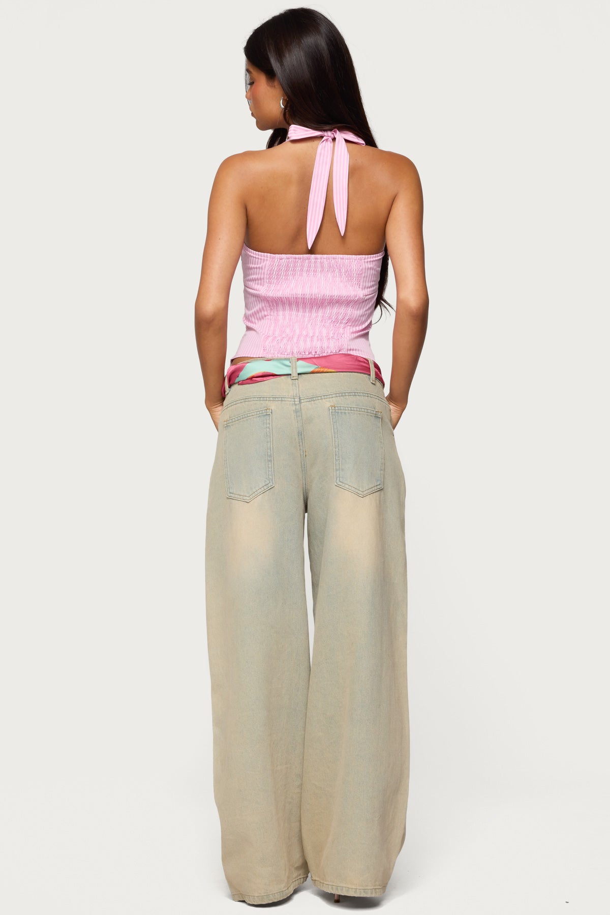 Caitie Striped Buckle Halter Top