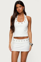 Havana Grommet Ribbed Halter Top
