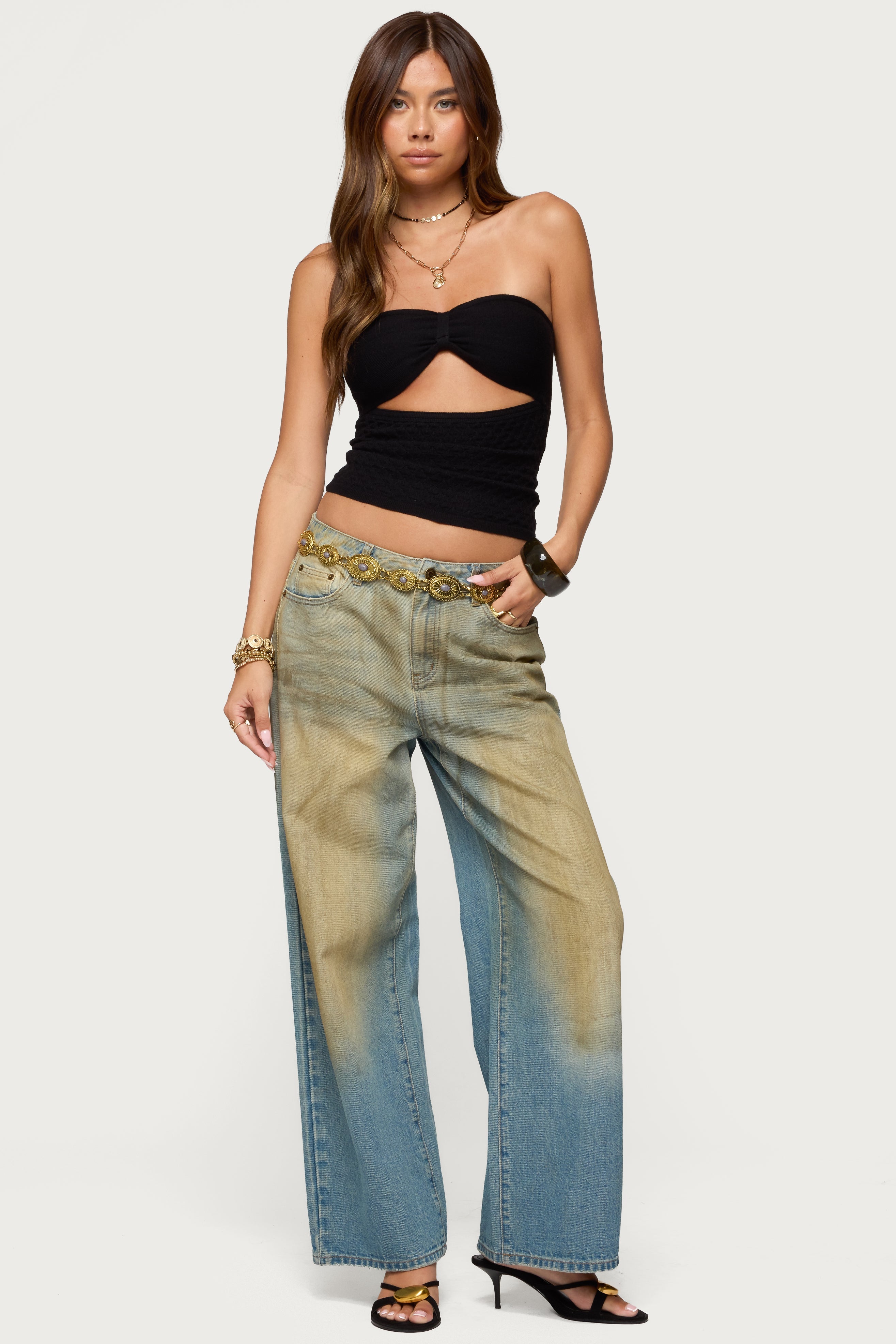 Textured Knit Strapless Cutout Top