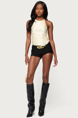 Kalana Crisscross Backless Fringed Top