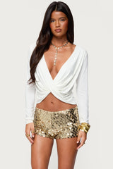 Twisted V Neck Long Sleeve Top