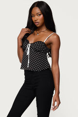 Contrast Polka Dot Cupped Chiffon Top
