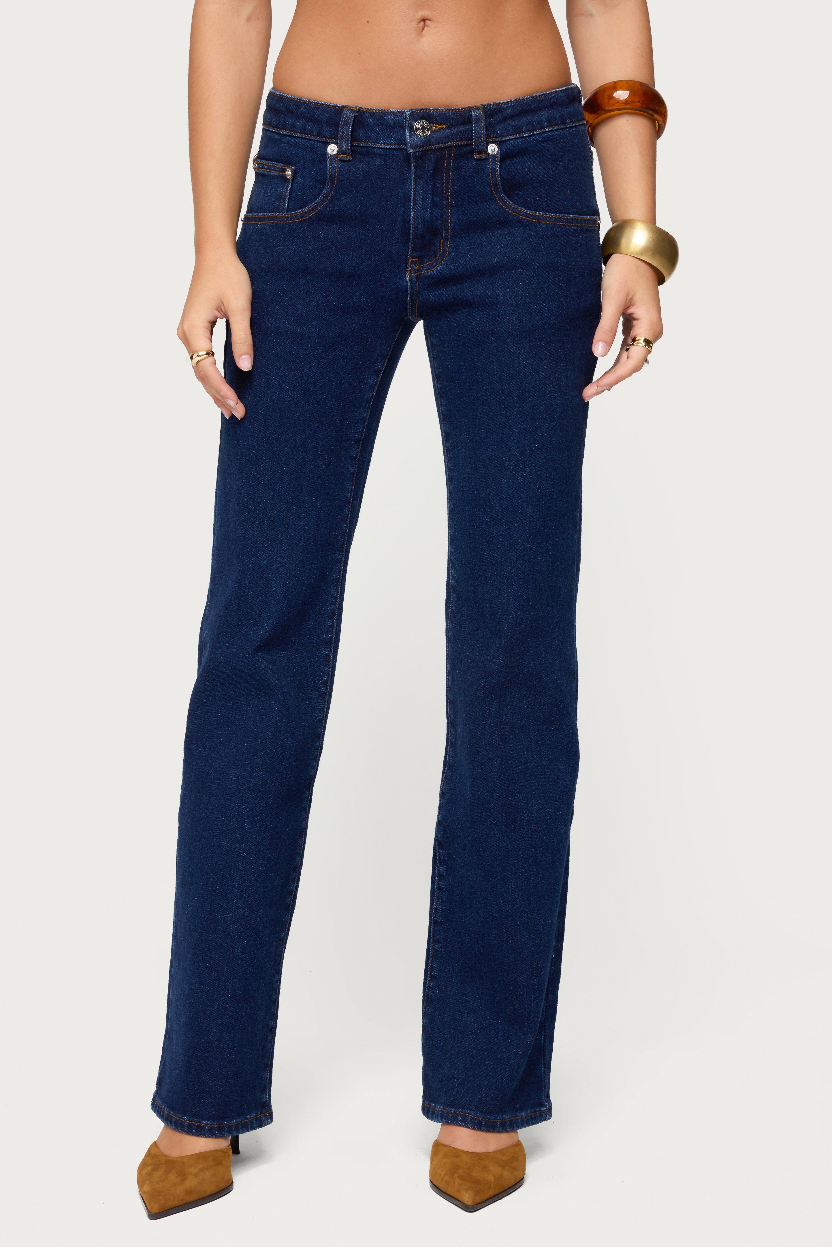 Jemima Contrast Stitch Low Rise Jeans