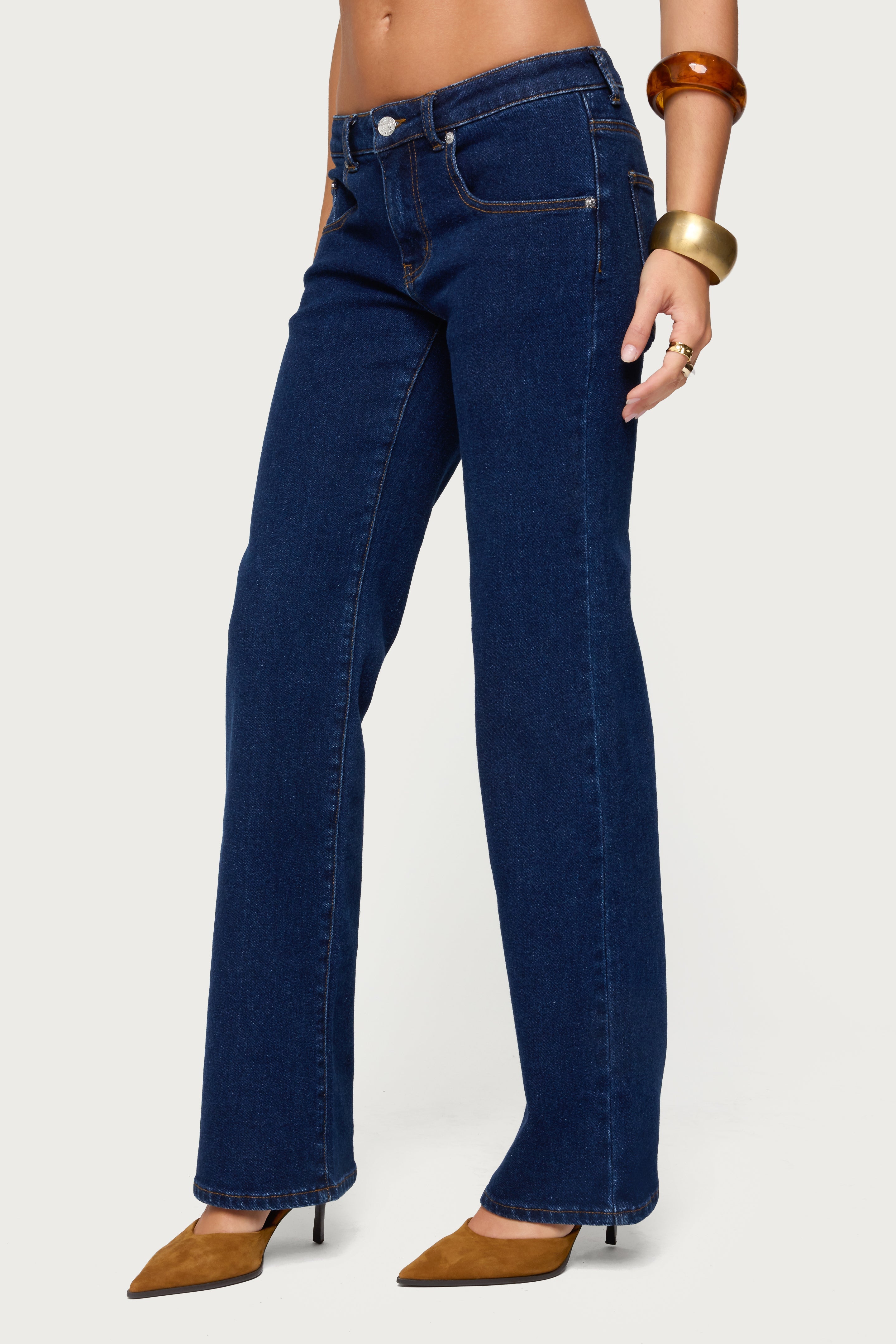 Jemima Contrast Stitch Low Rise Jeans