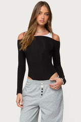 Layered Ribbed Off Shoulder Bodysuit