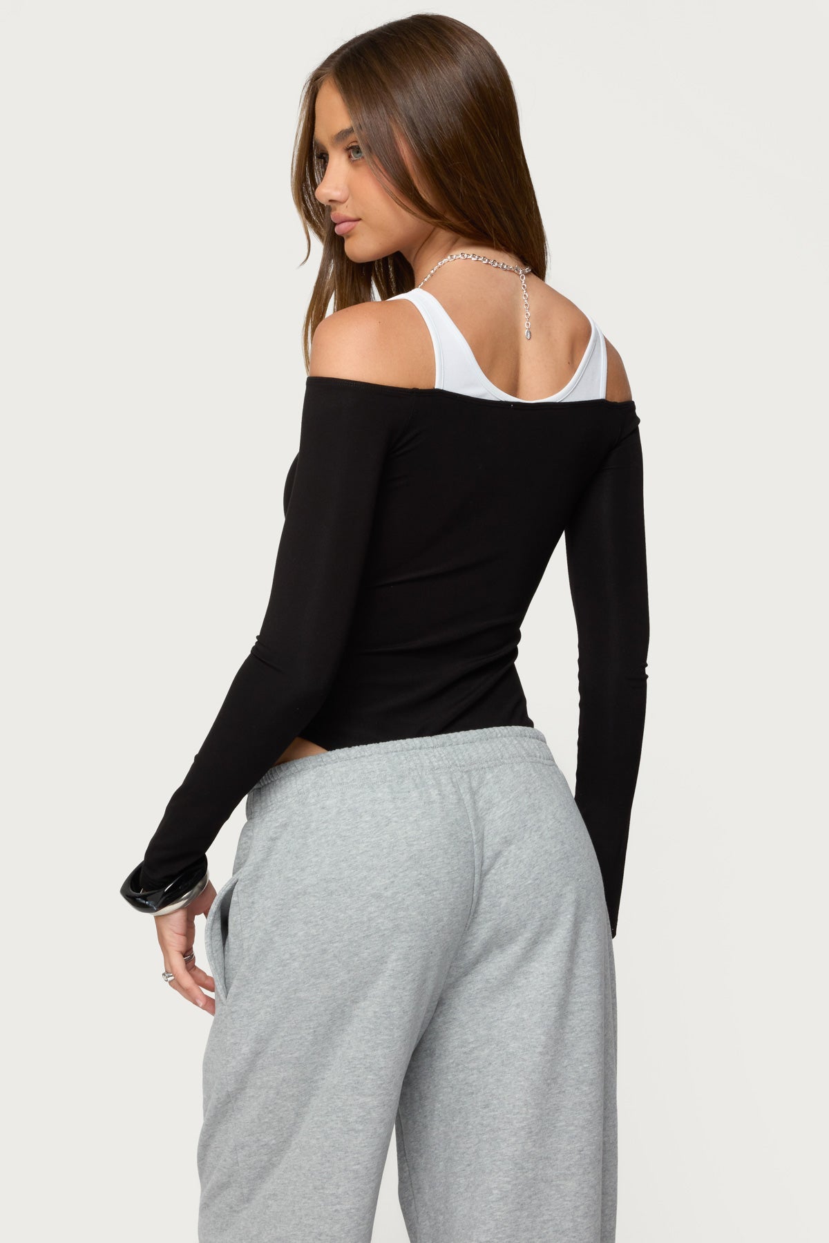 Layered Ribbed Off Shoulder Bodysuit