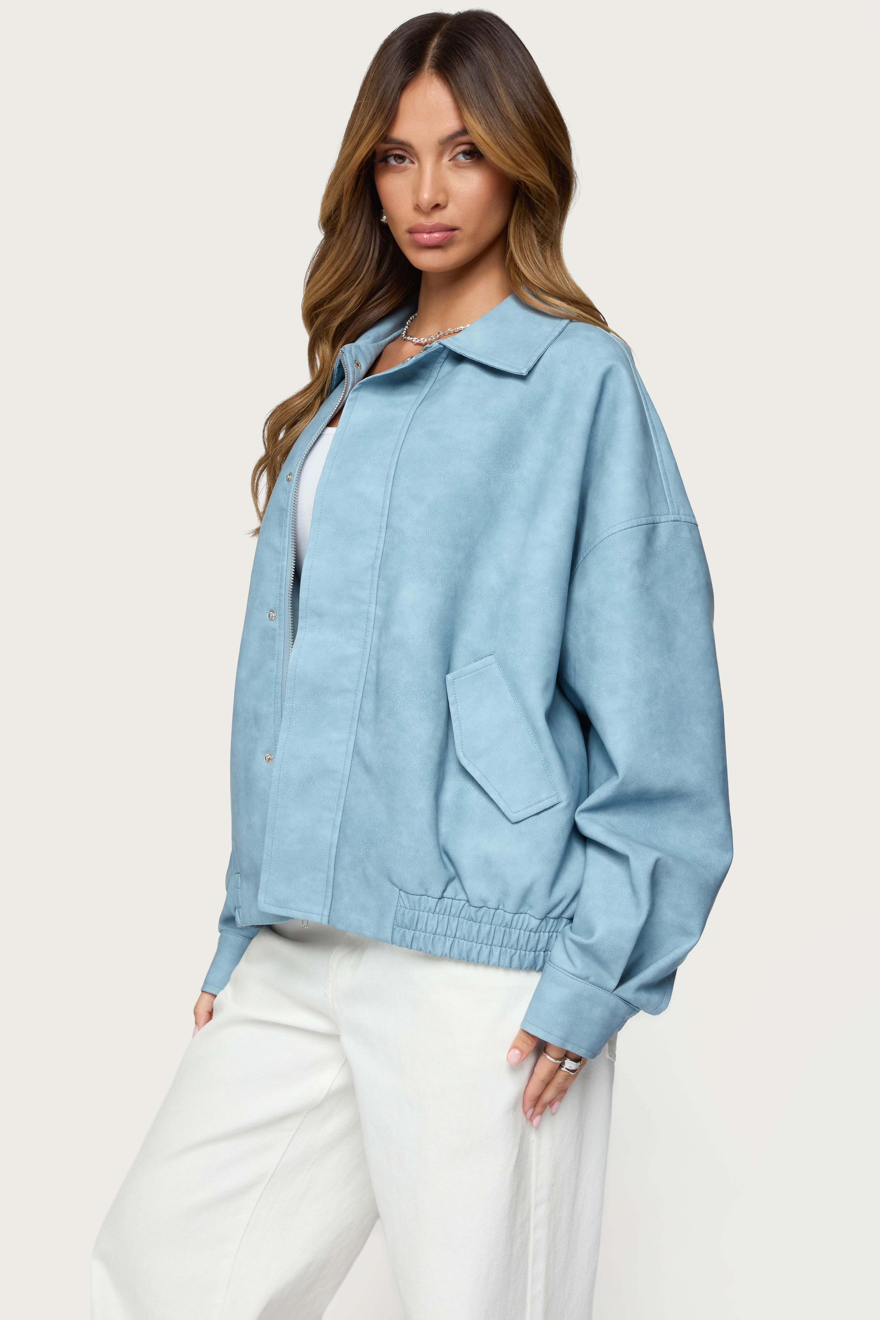 Oversized Washed Faux Leather Jacket