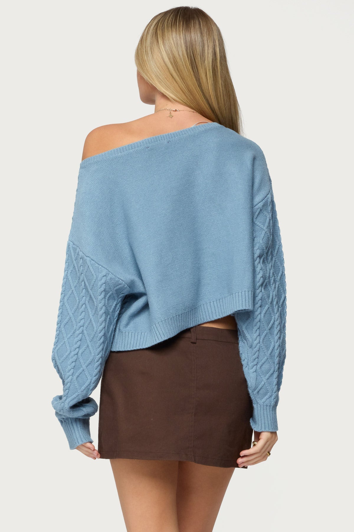 Oversized Off Shoulder Cable Knit Sweater
