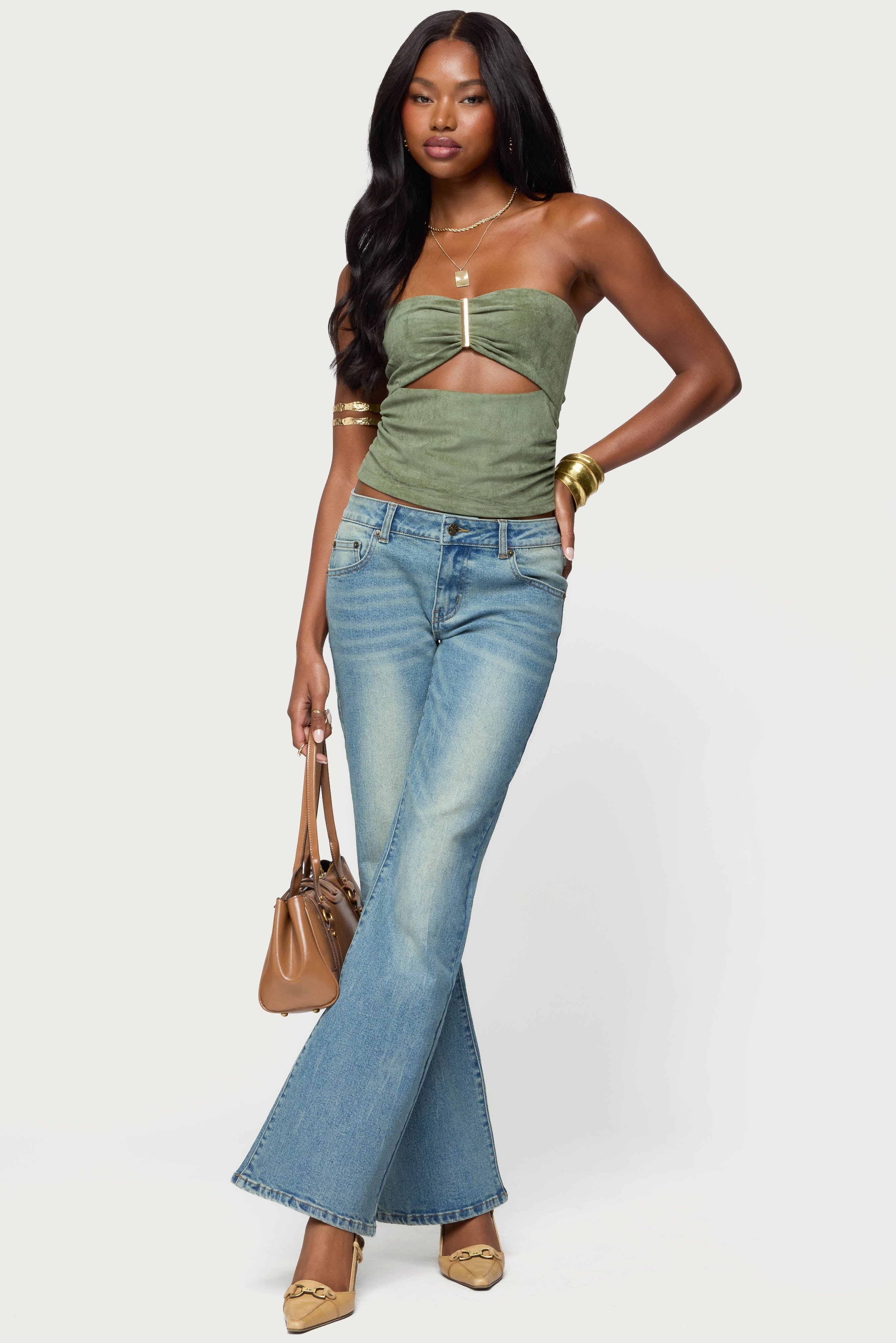 Kalina Cutout Faux Suede Strapless Top
