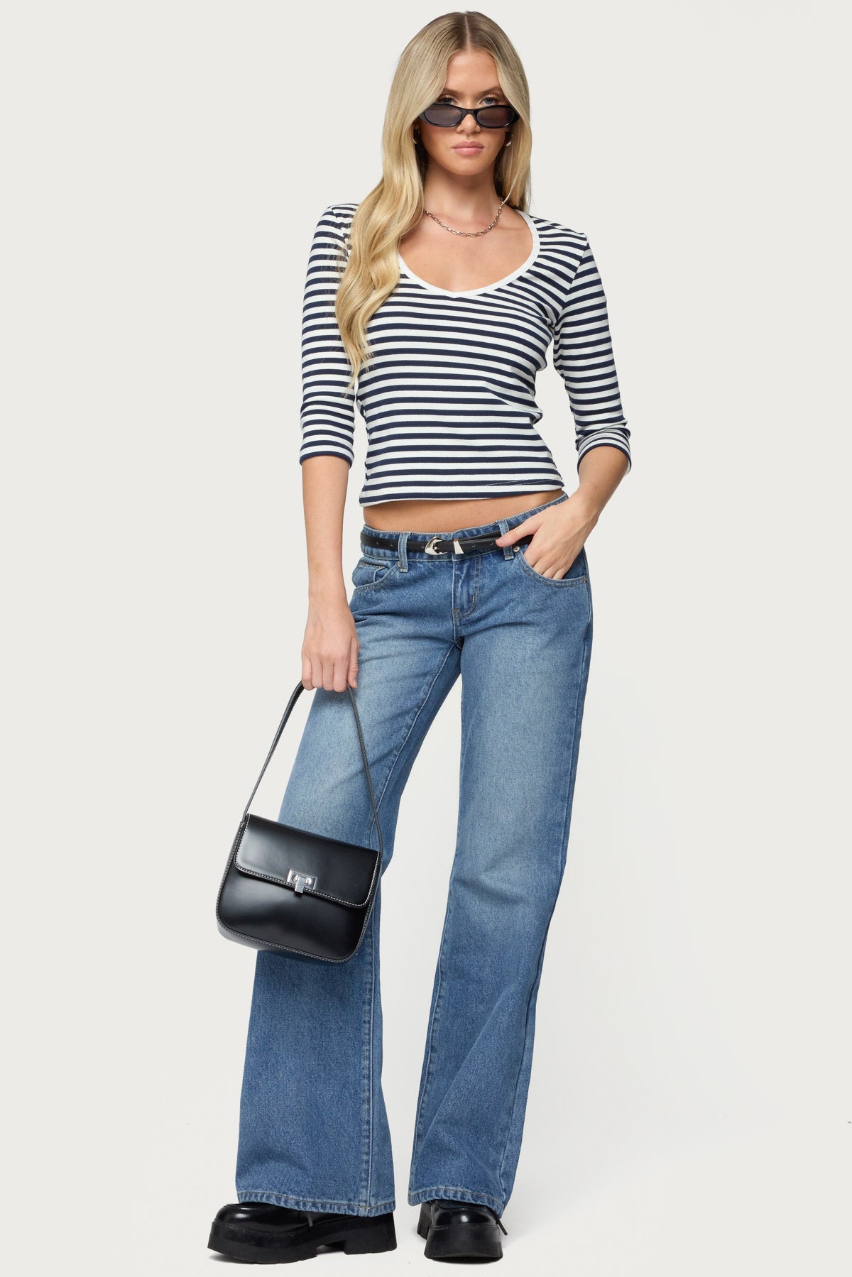 Poppie Striped V Neck Top