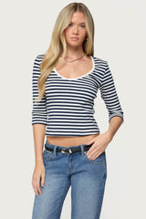 Poppie Striped V Neck Top