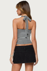 Lovina Textured Striped Halter Top