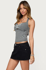 Lovina Textured Striped Halter Top