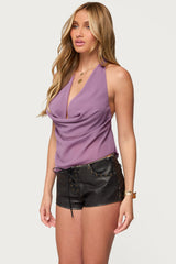 Asymmetric Backless Chiffon Halter Top