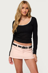 Contrast Lacey Long Sleeve Top