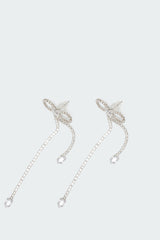 Rhinestone Dangling Bow Earrings