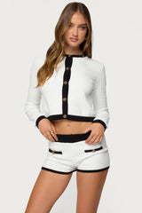 Mara Contrast Textured Knit Cardigan