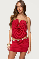 Giana Iridescent Strapless Cowl Neck Top