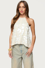 Ellorie Backless Sequin Halter Top