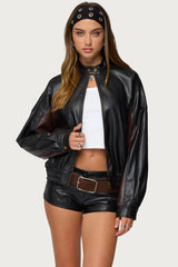Lavena Contrast Faux Leather Jacket